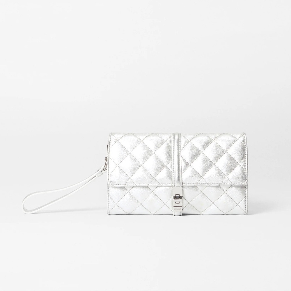 MZ Wallace Astor Convertible Crossbody, Silver Leather, EUC, leather wallet